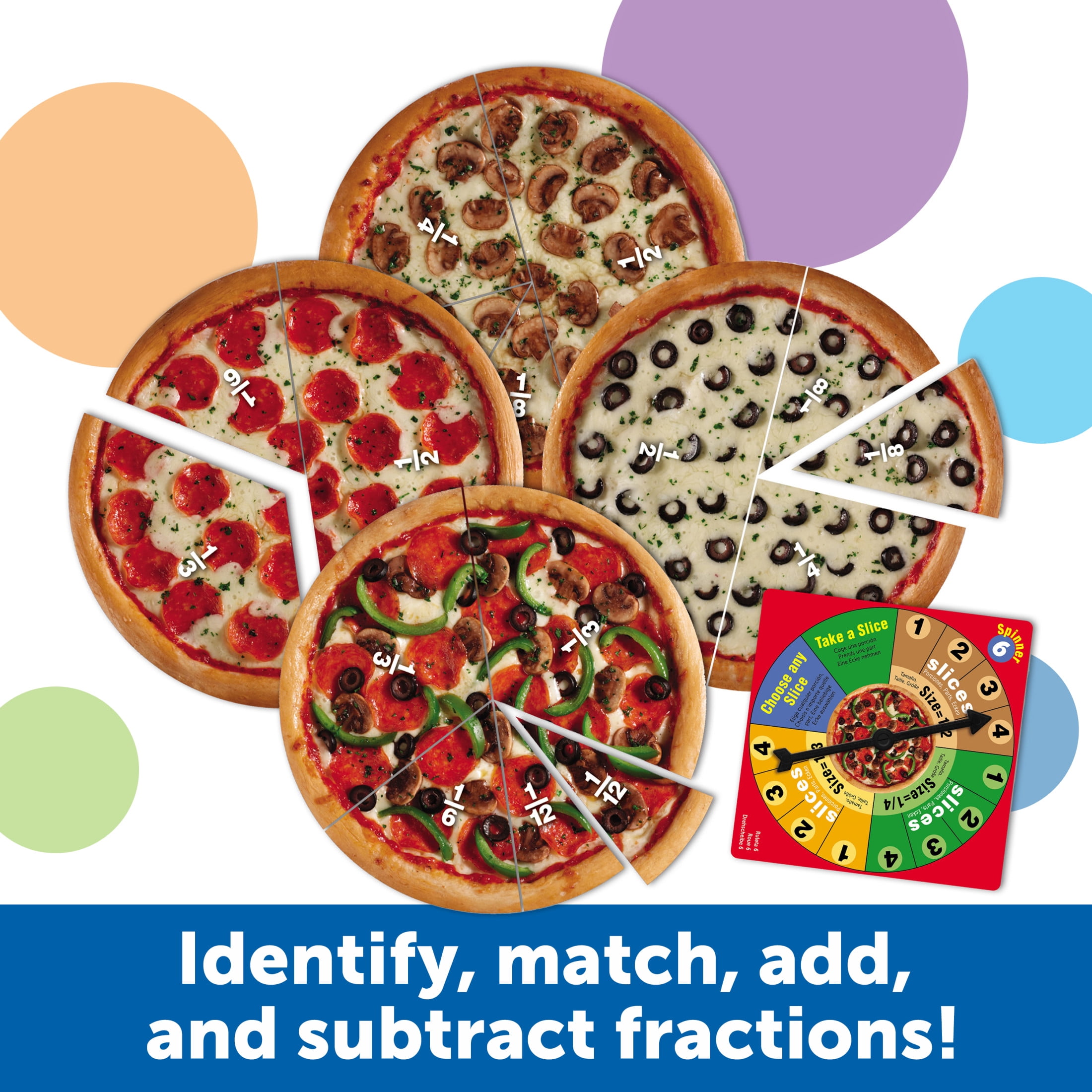 Learning Resources Pizza Fraction Fun Game, 13 Fraction Pizzas, Math Games, 67 Piece Game, Ages 6, 7, 8+