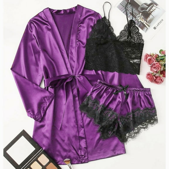 Satin Silk Pajamas Women Nightdress Lingerie Robes Underwear Sleepwear