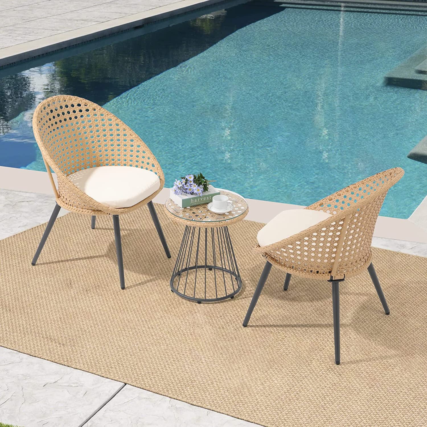 3 Piece Patio Bistro Set All weather PE Wicker Patio Chairs Set