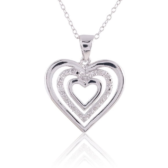 925 Sterling Silver Rhodium Plated Triple Open Heart Diamond Accent Pendant with 18 inch cable Chain