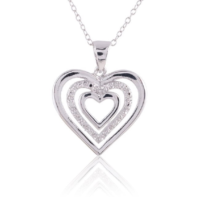 925 Sterling Silver Rhodium Plated Triple Open Heart Diamond Accent Pendant with 18 inch cable Chain