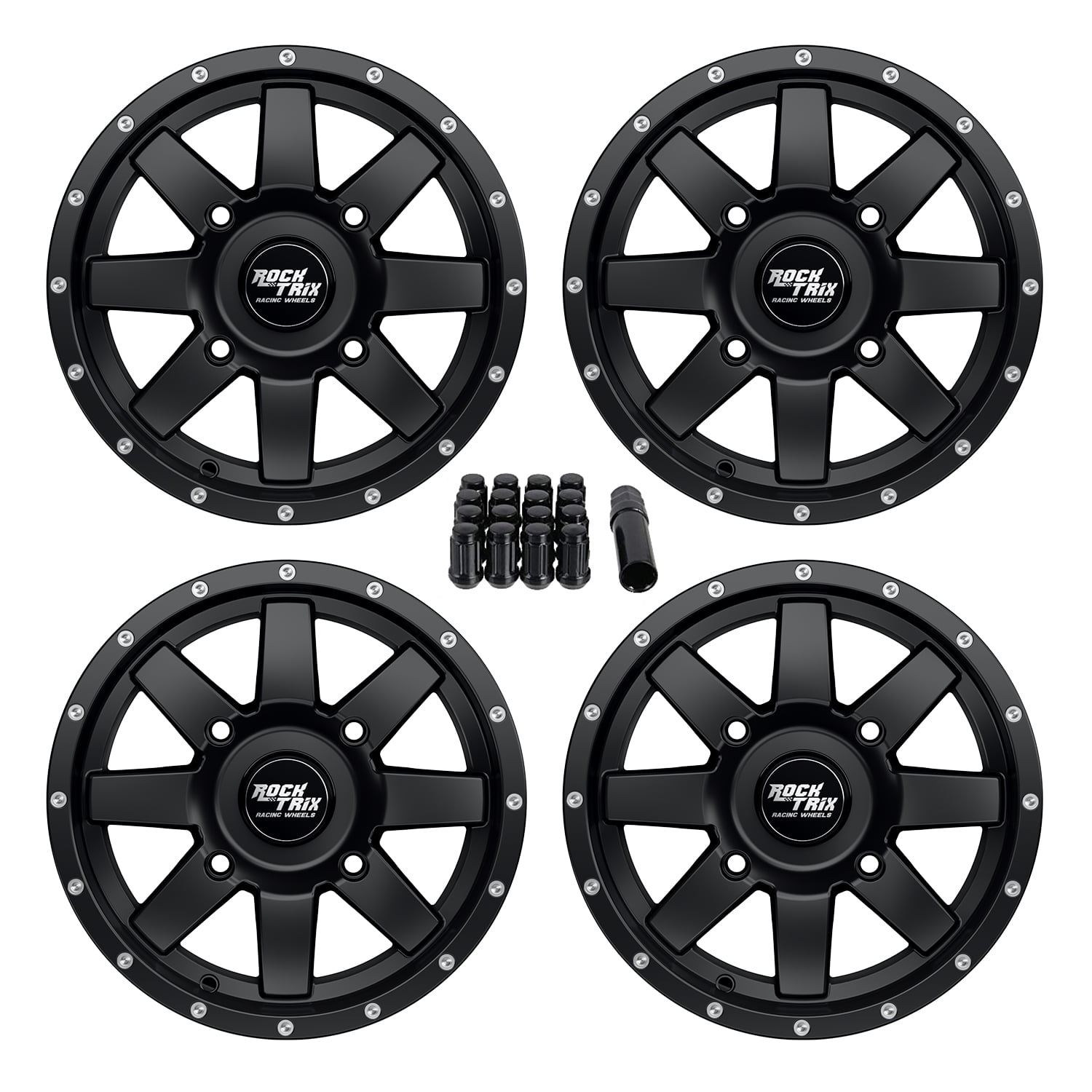 RockTrix RT106 14in ATV Wheels 4x156 Rims, 14x7, 4+3 Offset