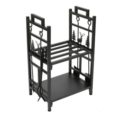 

2-Tier Firewood Holder Fireplace Log Storage Stand Lumber Metal Organizer Rack Indoor Outdoor Firewood Stand