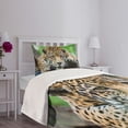 thumbnail image 3 of Ambesonne Jungle Quilted Bedspread Set 2 Pcs, Jaguar Wildcat Feline, Twin Size, Orange Black Green, 3 of 5