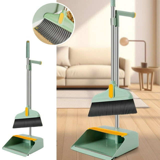Brooms And Dustpan 2-in-1 Set Household Cleaning Supplies Stainless Steel Handle Brooms And Dustpan Combo Set For Home Office