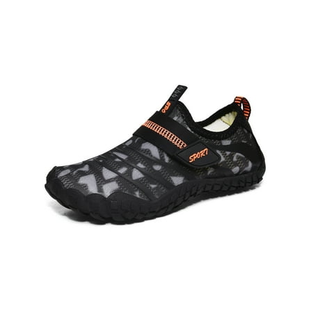 

Rotosw Children Water Shoes Barefoot Beach Shoe Slip On Aqua Socks Athletic Quick Dry Flats Exercise Casual Black Gray 11.5C