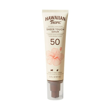 Hawaiian Tropic Sheer Touch Invisible Sunscreen Serum 3.3 Oz, SPF 50, Leaves Skin Radiant