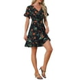 thumbnail image 4 of INSPIRE CHIC Floral Printed Dress for Women's Summer Short Sleeve Ruffle Hem Lace Up Cinched Waist Dress, 4 of 5