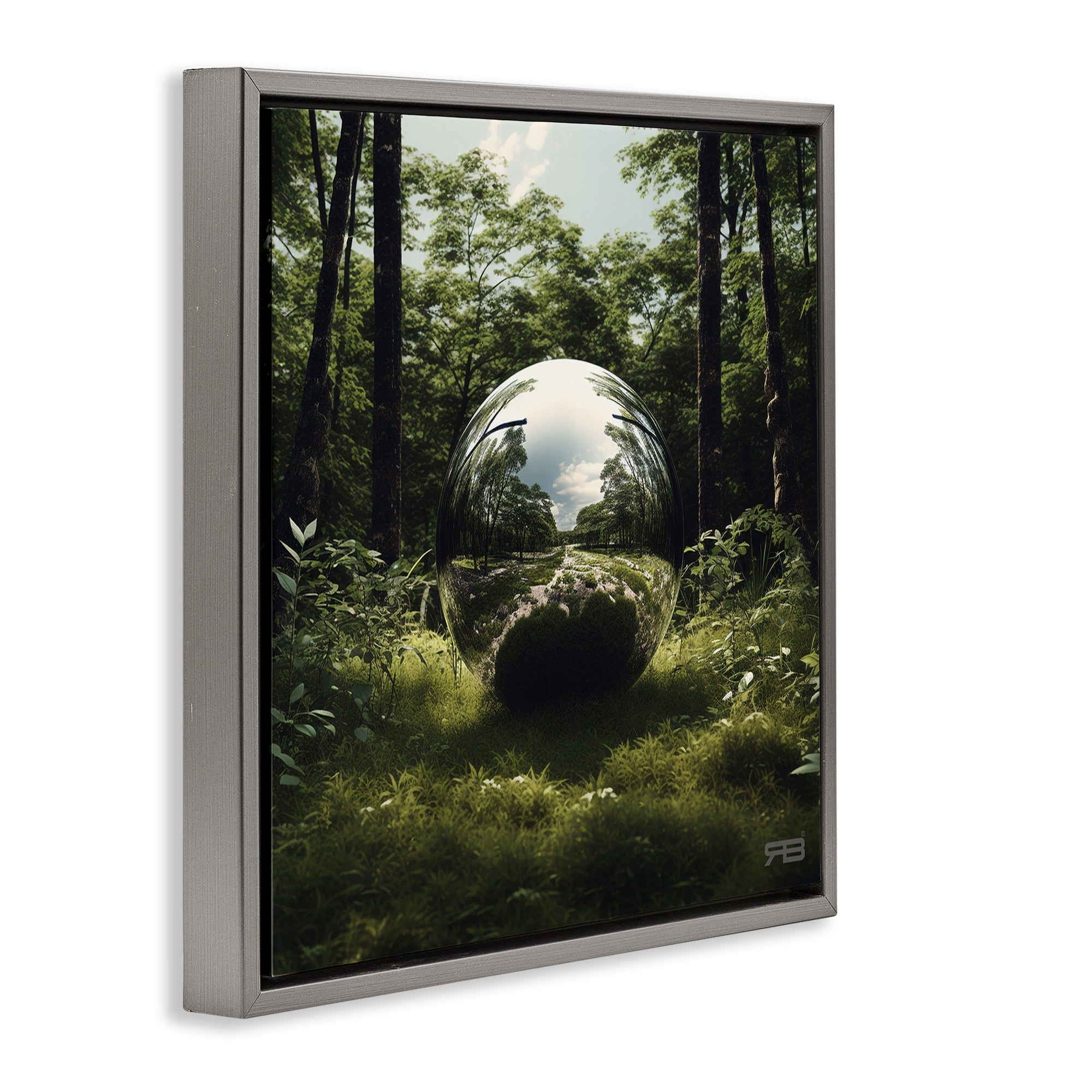 Stupell Industries Reflective Ball in Nature Landscape & Nature Painting Gray Floater Framed Canvas Art Print Wall Art, 18 x 18