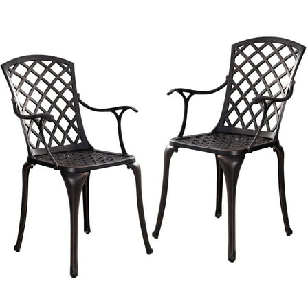 Withniture 2 Piece Cast Aluminum Patio Chairs, All-Weather Bistro Chairs Set of 2, Outdoor Metal Dining Chairs with Armrests for Outside