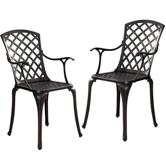 Withniture 2 Piece Cast Aluminum Patio Chairs, All-Weather Bistro Chairs Set of 2, Outdoor Metal Dining Chairs with Armrests for Outside