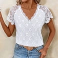 thumbnail image 5 of Short Sleeve Shirts Sevevn Women's Casual Embroidered Lace Patchwork V-Neck Short Sleeved T-Shirt, 5 of 8