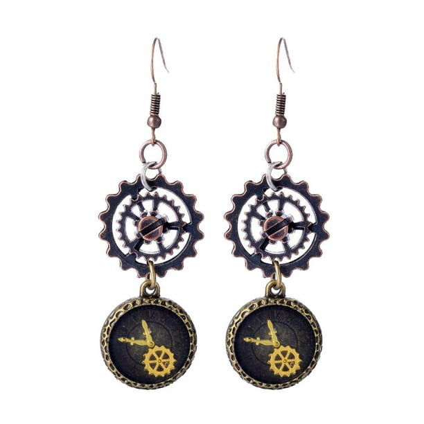 Pendientes de de engranajes de reloj gótico Steampunk de bronce Zulema Reloj engranaje cuelga pendientes