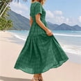 thumbnail image 5 of Women's Summer Plaid Maxi Dresses Casual Floral Short Sleeve V Neck Boho Beach Vacation Swing Dress with Pockets Green S(S), 5 of 6