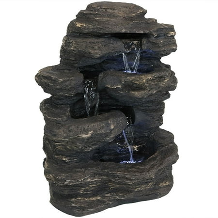 Sunnydaze 24 H Electric Polystone Rock Falls Waterfall Outdoor Water Fountain with LED Lights