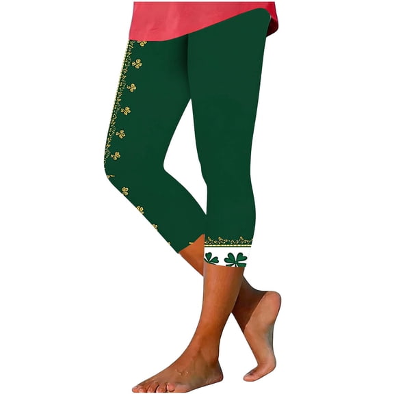 qelini Capri Leggings for Women Plus Size Casual Capris Pants St. Patrick's Day Shamrock Print Pants Yoga Leggings