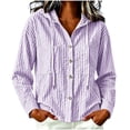 thumbnail image 2 of Women Striped Hooded Shirt Jacket Textured Button Long Sleeve Lightweight Breathable Daily Sun Blouse Tops for Travel Purple Women's Zip up Hoodie XL, 2 of 5