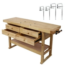 Olurrisa 60in Workbench with 4 Drawers Wooden Workbench for Garage Workshop and Home, with Bar Clamps Set 2 pcs 12 inch x 3inch  2pcs 16inchx4-3/4" ,4pcs pack