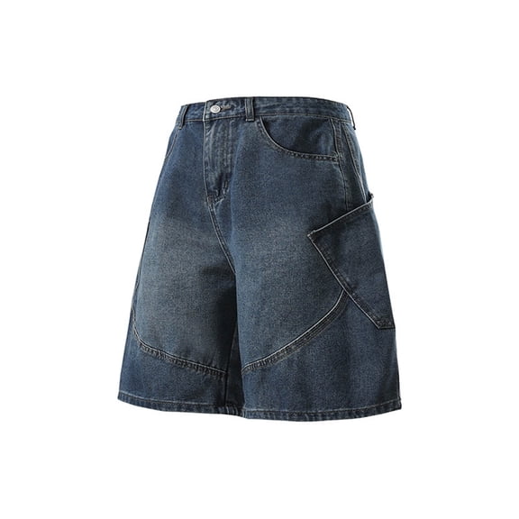 DPTALR Men's Summer Fashion Solid Color Zipper Fly Straight Leg Denim Cargo Shorts with Pockets,Blue,Big and Tall Men L