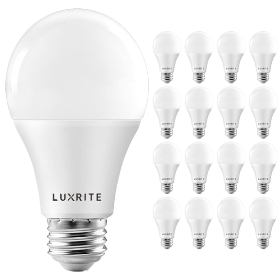 Luxrite A19 LED Dimmable Light Bulbs 15W 100 Watt Equivalent 5000K Bright White, 1600 Lumens, E26, 16-Pack
