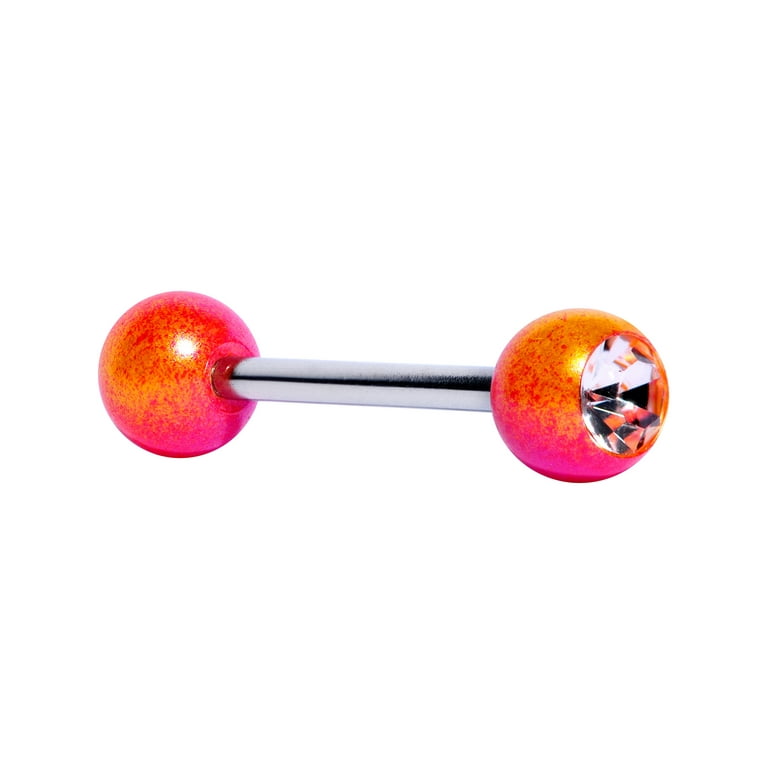 Body Candy 316L Steel Clear Accent Pink Orange Pearlescent Ball