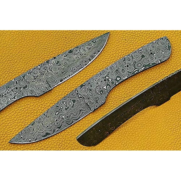 9 inches Long Blank Blade, Hand Forged rain Drop Pattern Damascus Steel Skinning Knife Blade, Knife Making Supplies, Drop Point Blade Pocket Knife with 3 Pin Hole, 4.5" Cutting Edge, 4.5" Scale Space