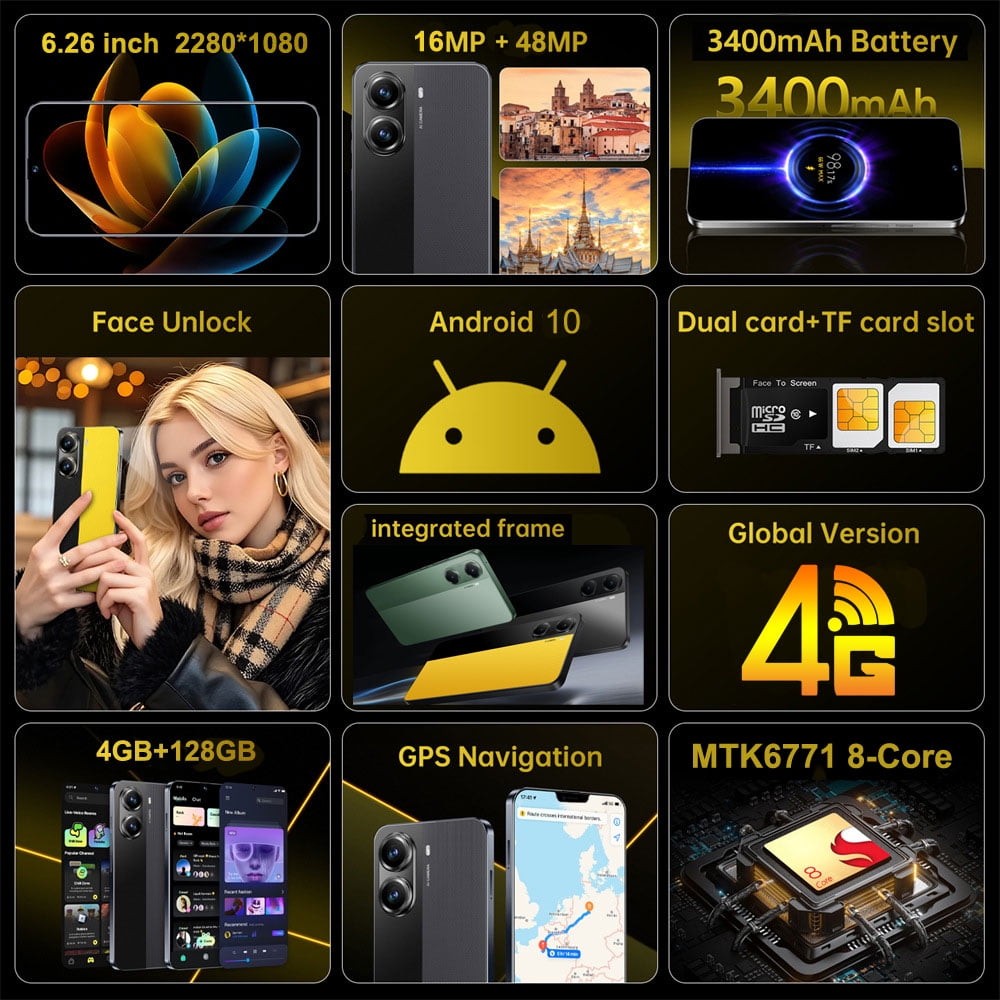T-Mobile Facing Unlocking Mobile Phones, Unlocked Android Phones, CHYCET 6.26"HD , 4GB +128GB , 4G Dual Sim Smart Phone,16MP Camera , Cell Phone , X7 PRO