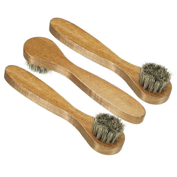 Uxcell Horsehair Shoes Brush with Handle Leather Polish Dauber, Brown 3 Pack