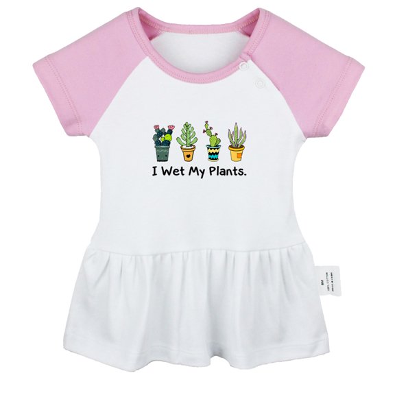 I Wet My Plants Funny Dresses For Baby, Newborn Babies Skirts, Infant Princess Dress, 0-24M Kids Graphic Clothes (Pink Raglan Dresses, 6-12 Months)
