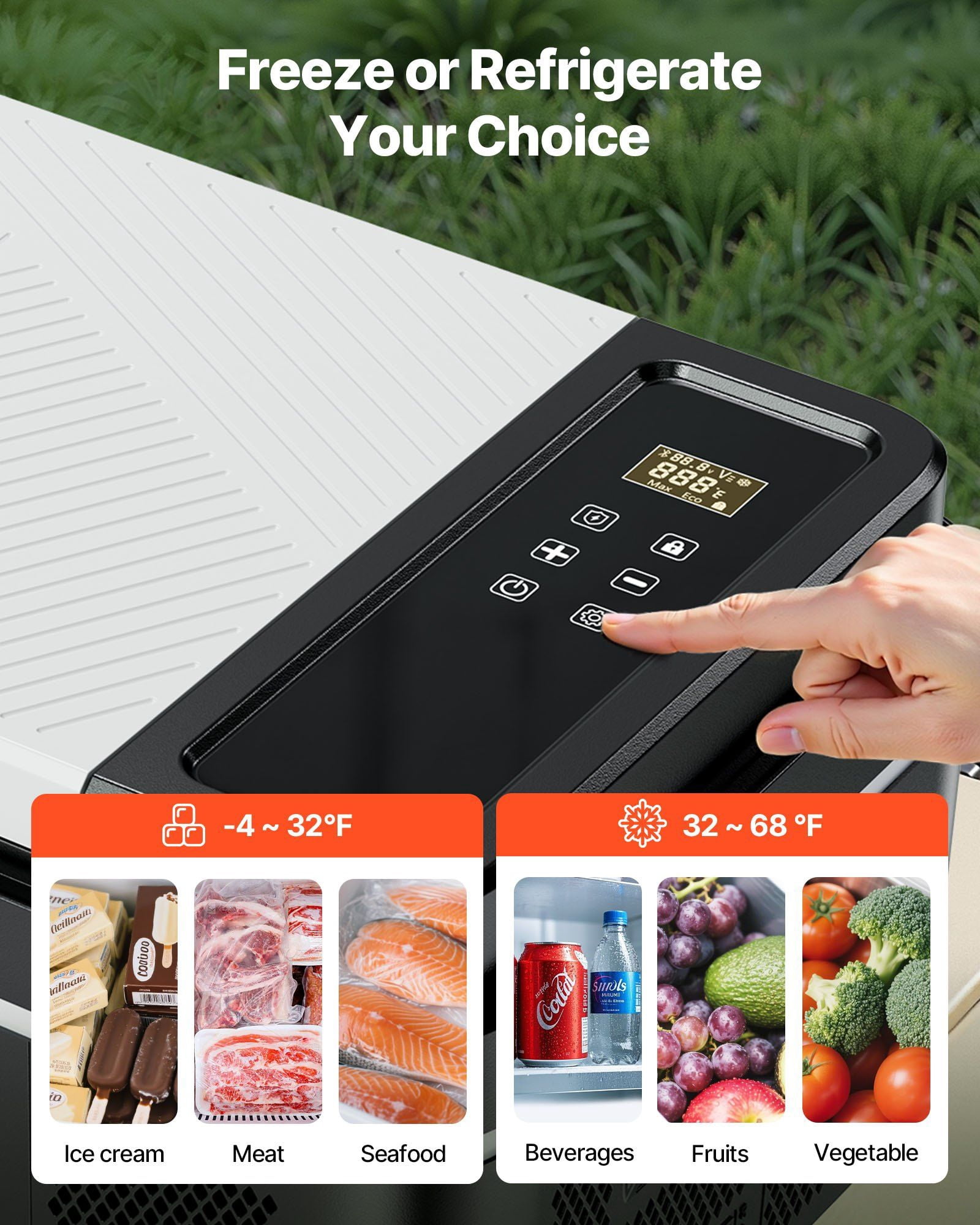 Car Refrigerator, DC 12/24V AC100-240V Compressor Electric Cooler, -4 ° F to 68 ° F Car Fridge with APP Control, 21 QT Cars Freezer for RVs, Campsites, Boats, Camping, Fishing, 60W Portable Freezer