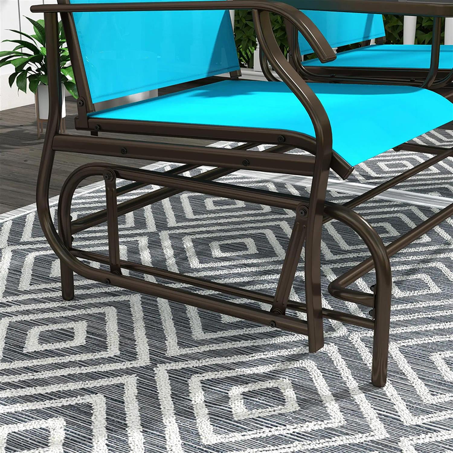 Demi Bonn Outdoor Glider Chairs with Center Table, Metal Frame Patio Loveseat Bench with Breathable Mesh Fabric and Armrests for Backyard Garden Porch, Blue