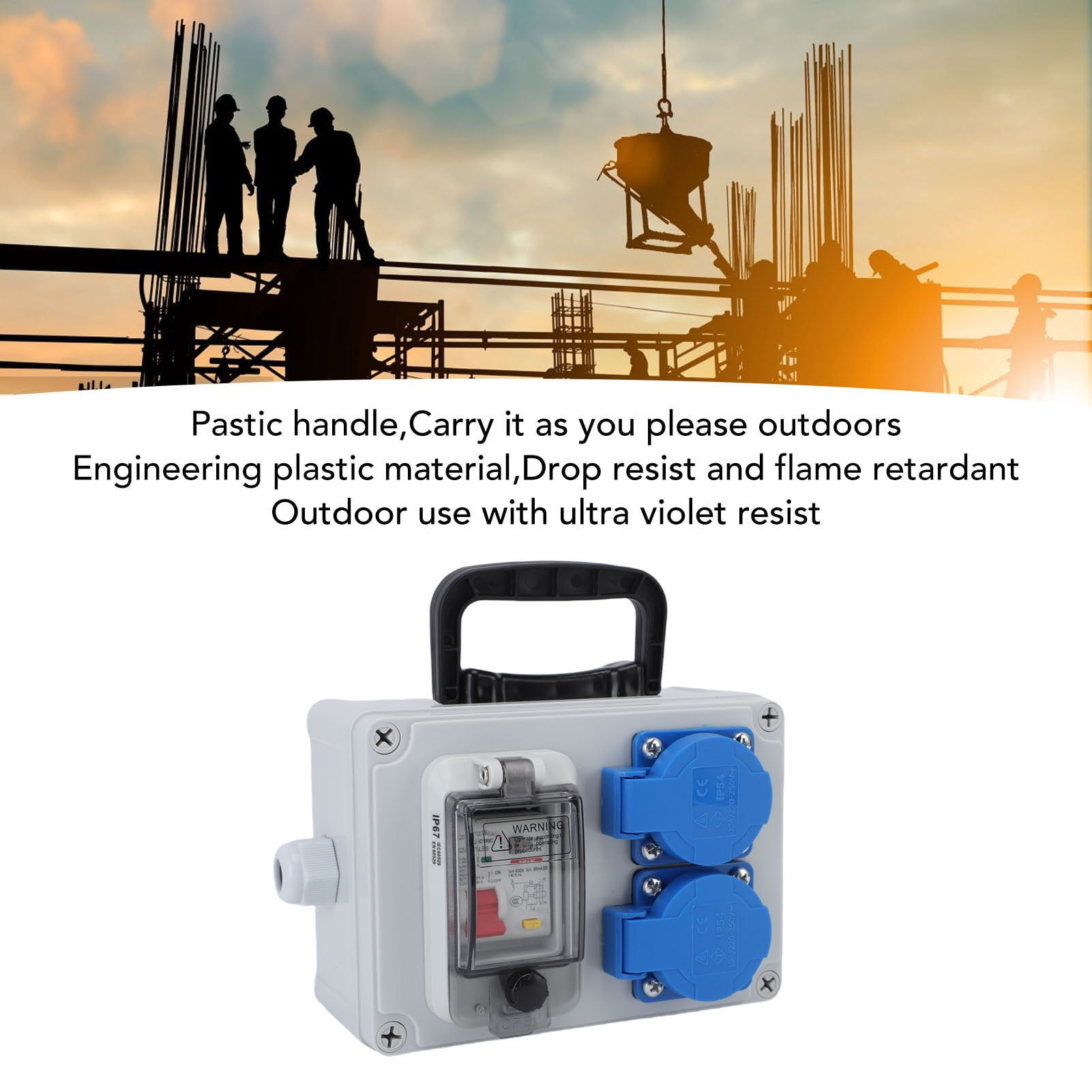 Riousery Portable Outdoor Power Distribution Box Industrial Waterproof Electrical Breaker Socket Box IP44-67 220V, 6.89 x 4.92 x 2.95 in / 175 x 125 x 75 mm