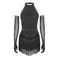 thumbnail image 2 of Kaerm Women's Sparkling Rhinestone Tassel Bodysuit Latin Jazz Dance Skirted Leotard with 1 Pair Gloves Black XL, 2 of 7