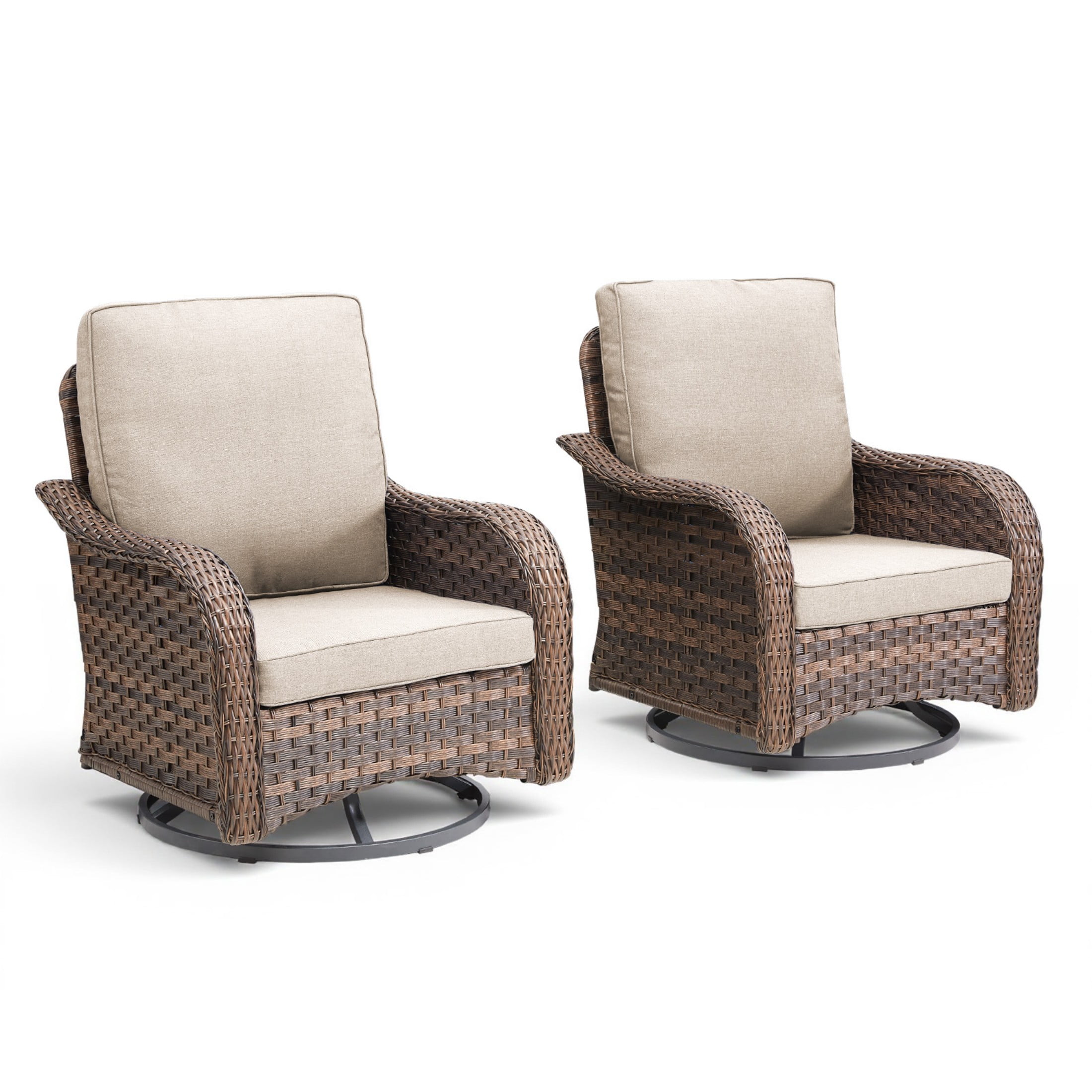 Unnifurnzi Outdoor Swivel Rocker Patio Chairs-High Back Outdoor Rocking Chairs Set of 2 All Weather Wicker Patio Chairs for Porch Balcony Deck-Brown/Beige