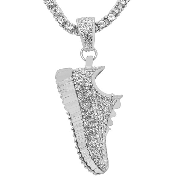 Mia Diamonds 14k White Gold Plated Iced Out Hip Hop Bling Sneaker Shoe Pendant 1 Row Stones Tennis Chain 16 Necklace Choker Chain Walmart Com Walmart Com