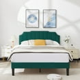 thumbnail image 2 of VECELO Full Upholstered Platform Bed Frame, Height Adjustable Nailhead Trim Headboard, Easy Assembly/No Box Spring Required, Dark Green, 2 of 9