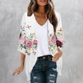 thumbnail image 2 of yoeyez Lightweight Cardigans for Women Floral Print 3/4 Sleeve Kimono Cardigan Loose Cover Up Casual Summer Beachwear 2026 White,S, 2 of 6