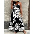 thumbnail image 4 of Black And White Rose Print Strappy Maxi Dress For Women Plus Size Casual Sundress, 4 of 6