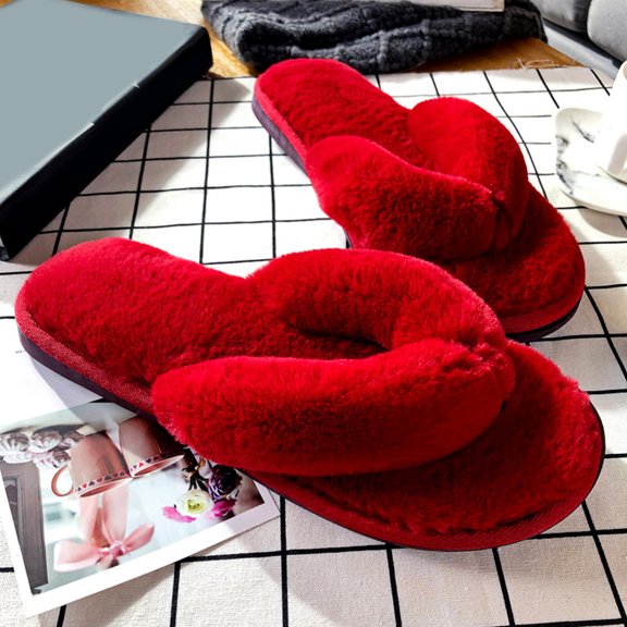 Joernso 1 Pair Women Slippers Thicken Furry Plush Practical Winter Flip Flops for Home