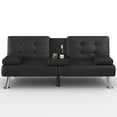 thumbnail image 3 of Devoko Modern Faux Leather Futon Sofa Bed Convertible Folding Sofa Bed Removable Armrests and 2 Cup Holders ,Black, 3 of 3
