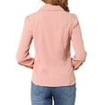 thumbnail image 3 of MODA NOVA Junior's Peter Pan Collar Self Tie Neck Puff  Sleeve Shirt Pink L, 3 of 5