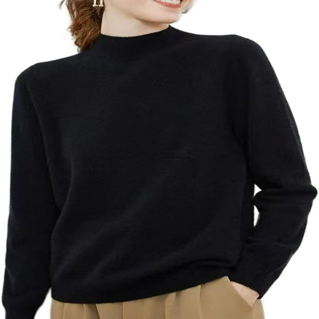 Women‘s Merino Wool Sweater Fall Winter Trendy Long Sleeve Mock Turtle Neck Soft Warm Pullover Tops