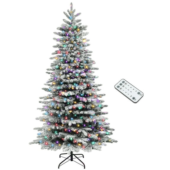Zootealy 7.5ft Snow Flocked Artificial Christmas Tree, Pre-Lit Christmas Tree with 500 LED Lights and 1264 Branch Tips, Green