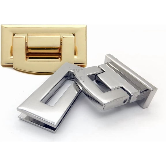 CRAFTME STUDIO Silver 1-7/8" Metal Bar Flip Lock Purse Closure (1pc) – Turn Lock Clasp for Handbag & DIY Bag Hardware (L155)