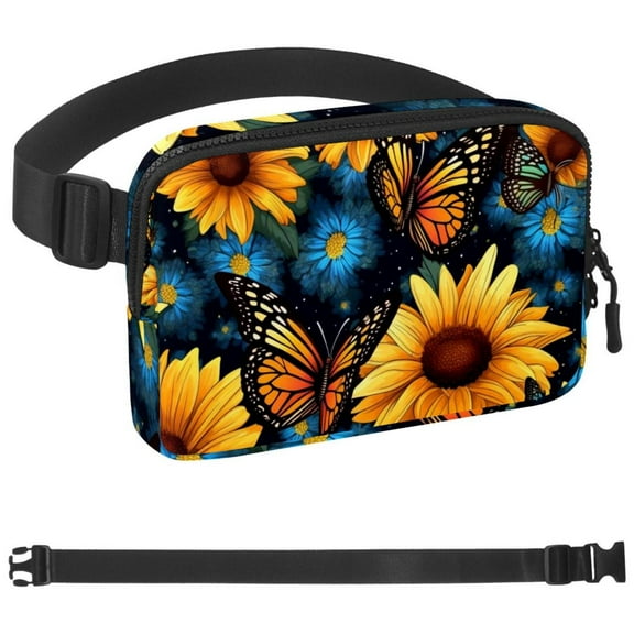 Starry Night Sunflower Butterfly Waist Pack for Running Fanny Pack for Women and Men Crossbody Belt Bag Bum Bag with Adjustable Strap for Sports