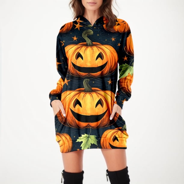 WILLBEST Vestidos de Algodon para Mujer, Vestido Cómodo para Mujer, Vestido Estampado Vintage, Sudaderas de Manga Larga, Vestidos Midi de Manga Larga con Bolsillos Grande
