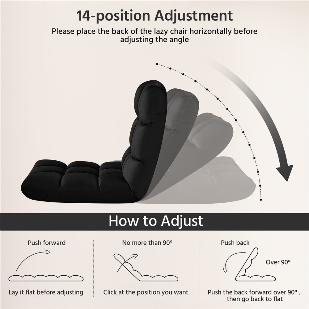 Yaheetech Floor Folding Padded Lounge Chair with 14 Adjustable Positions,Black
