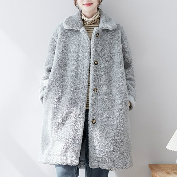 Denim Jacket for Women Long Sleeved Denim Jacket Pockets Windproof Insulation Breasted Long Coat,Womens Coats Plus Size Gray Free Size