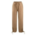 thumbnail image 2 of Jalioing Women's Summer Pants Drawstring Waist Baggy Straight Leg Cotton Linen Pants with Pocket Lounge Trousers, 2 of 7