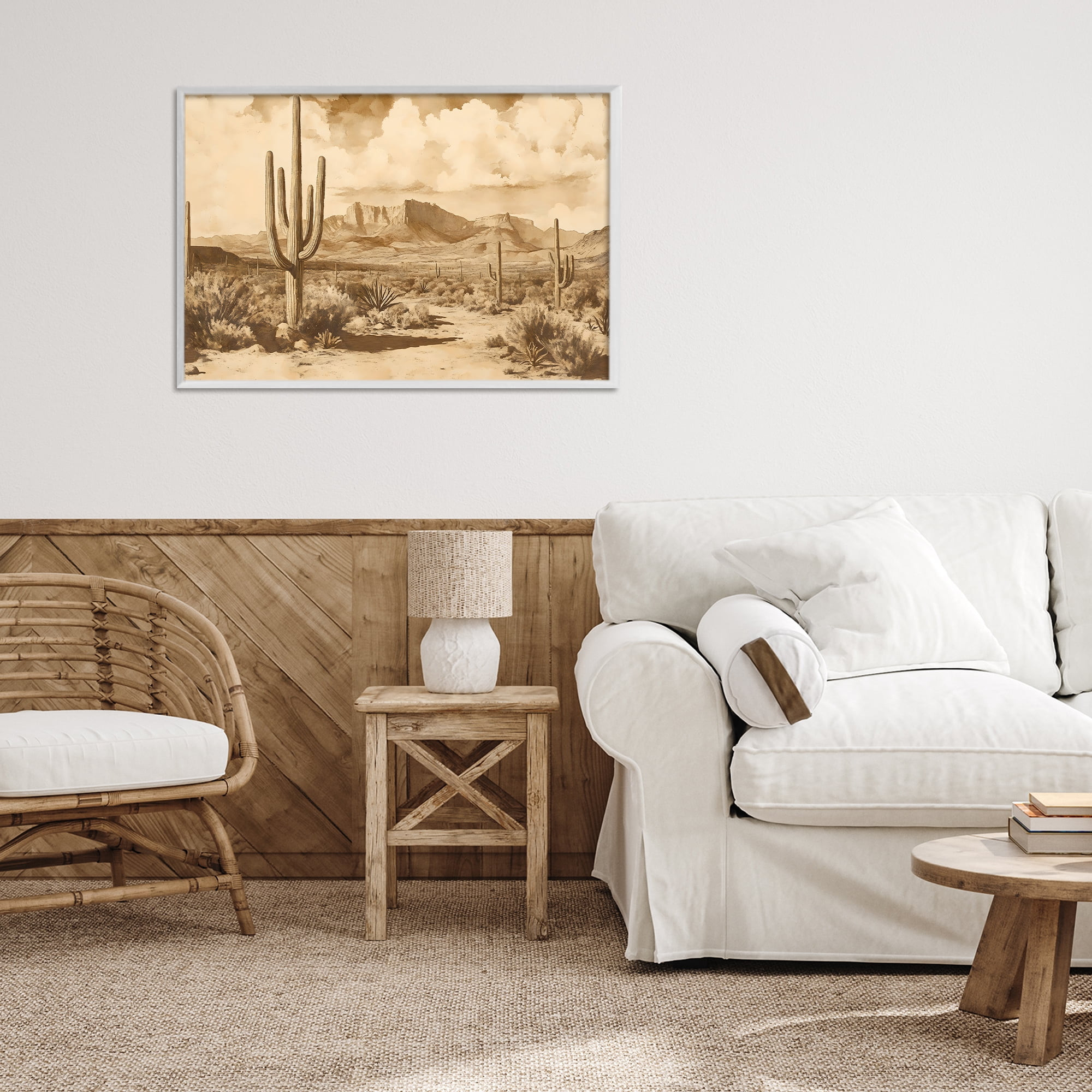 Stupell Industries Vintage Desert Peaks with Saguaro White Framed Giclee Art, design by Franklyn Gregory